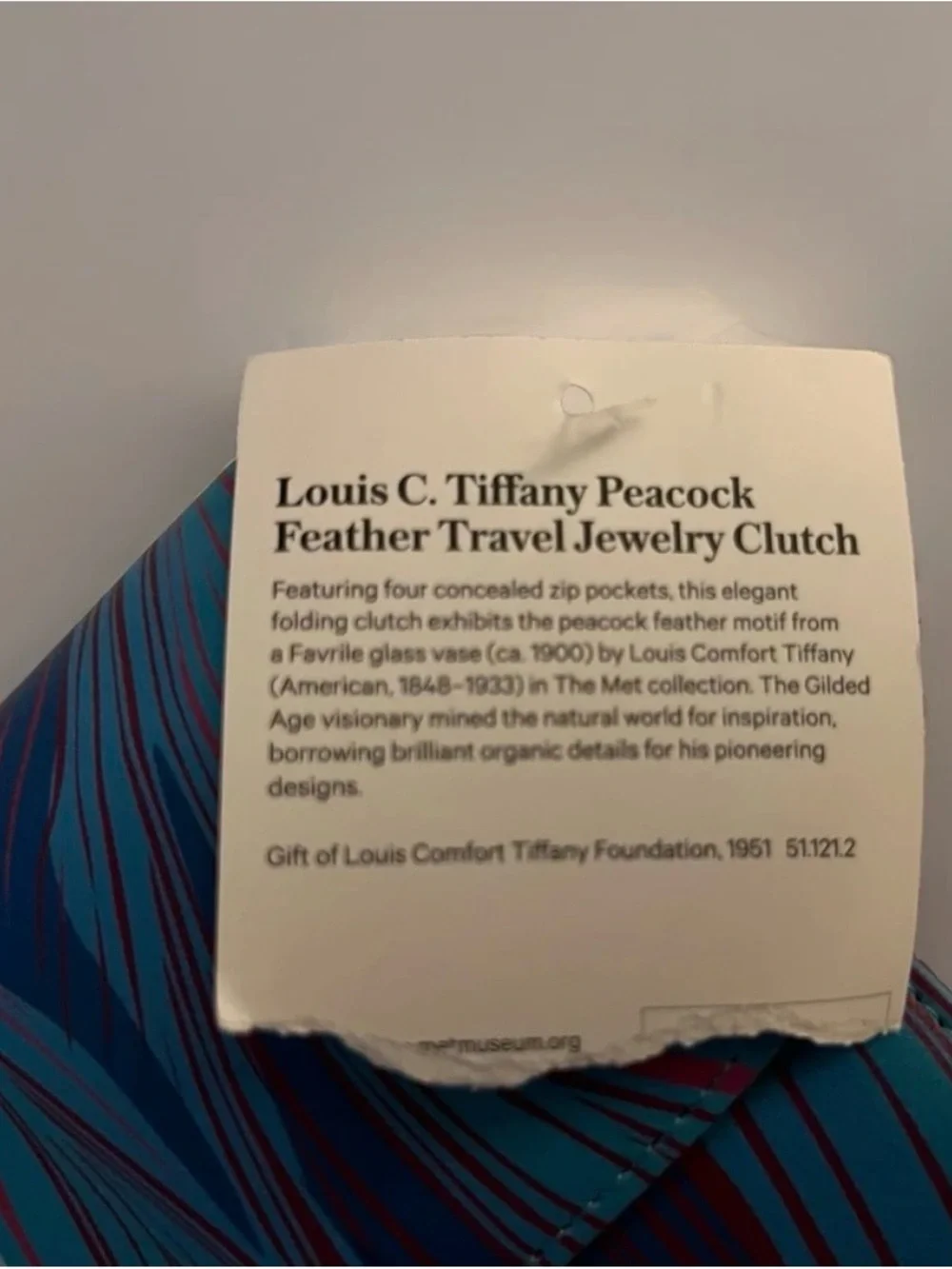 The Met Tiffany-Inspired Blue Peacock Feather Print Foldover Clutch Wallet
